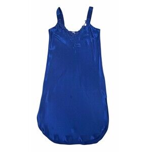 Vintage Intimate Attitudes Cobalt Blue Satin Slip Dress Nightgown Women’s M